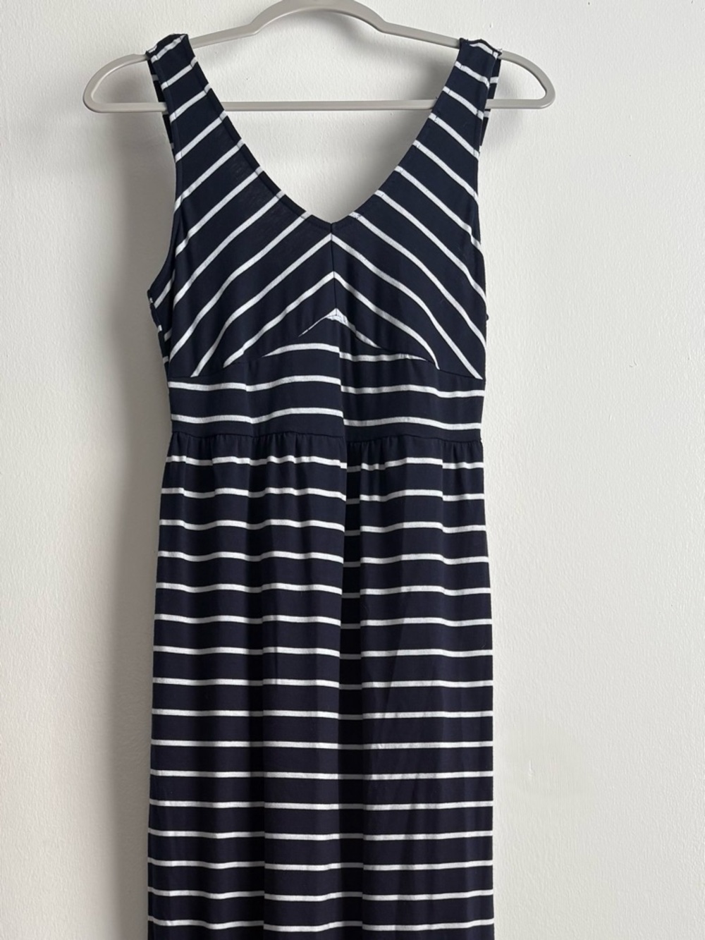 Double Zero Navy and White Striped V-Neck Maxi Dress